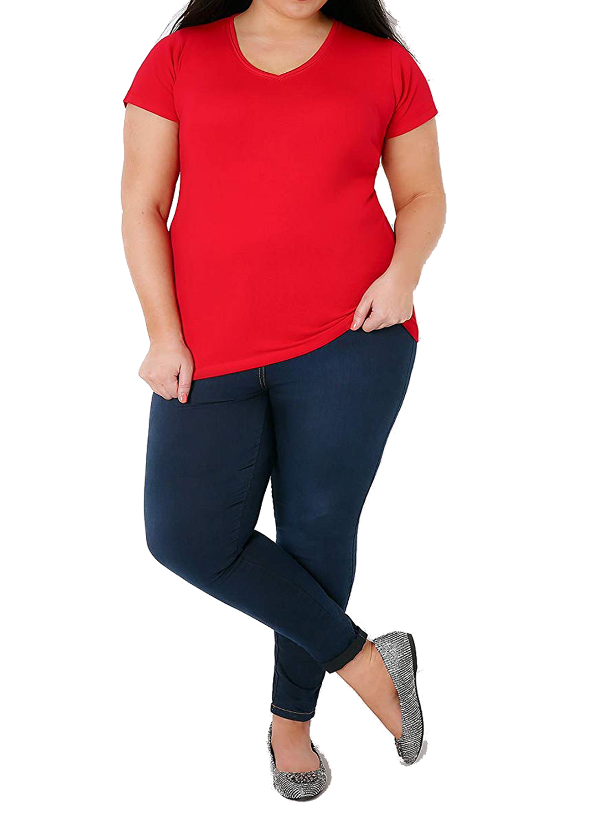 Y0urs Yours Red Pure Cotton Ribbed V Neck T Shirt Plus Size 16 To