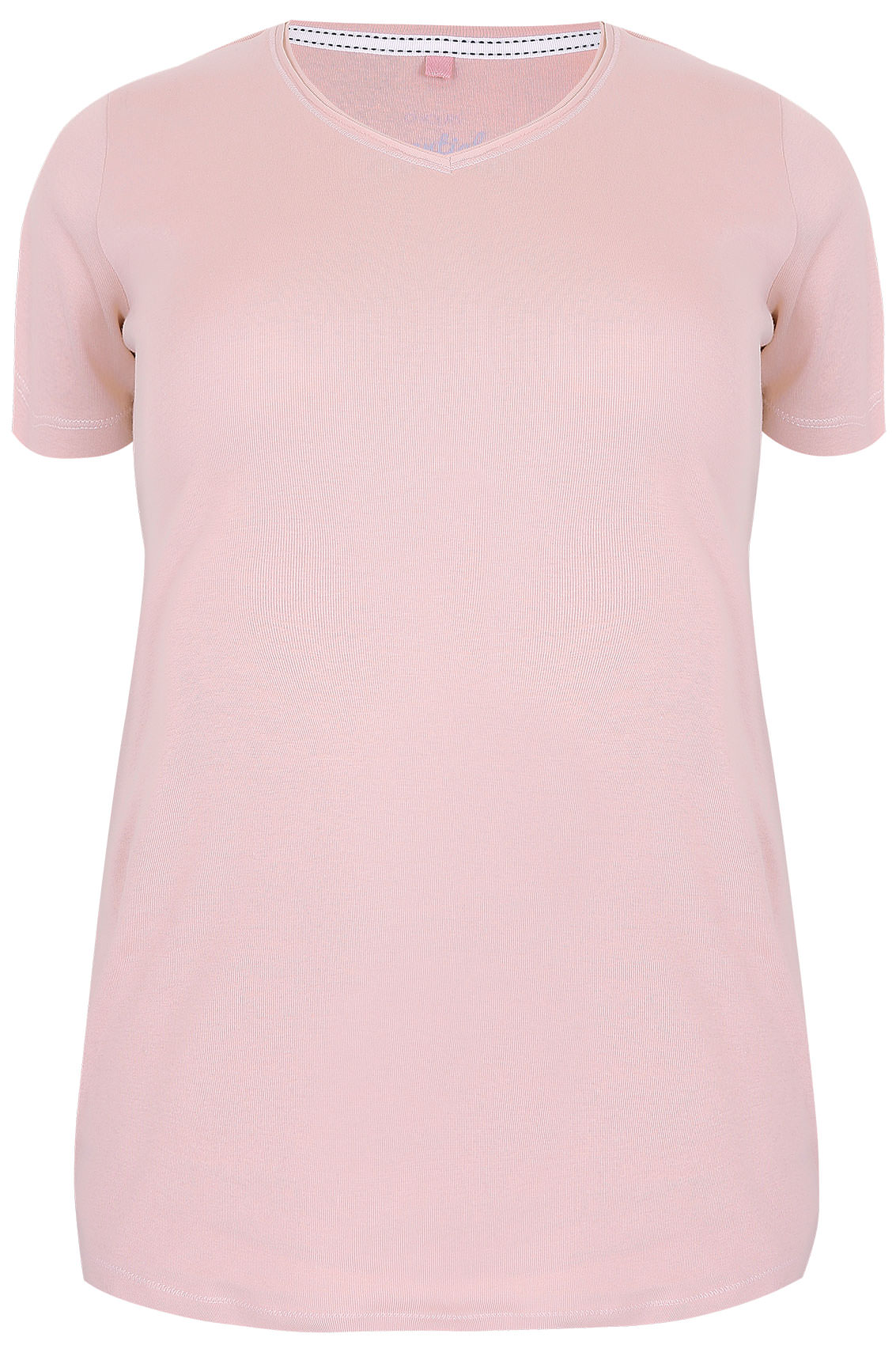 Y0urs Yours Blush Pink Pure Cotton Ribbed V Neck T Shirt Plus