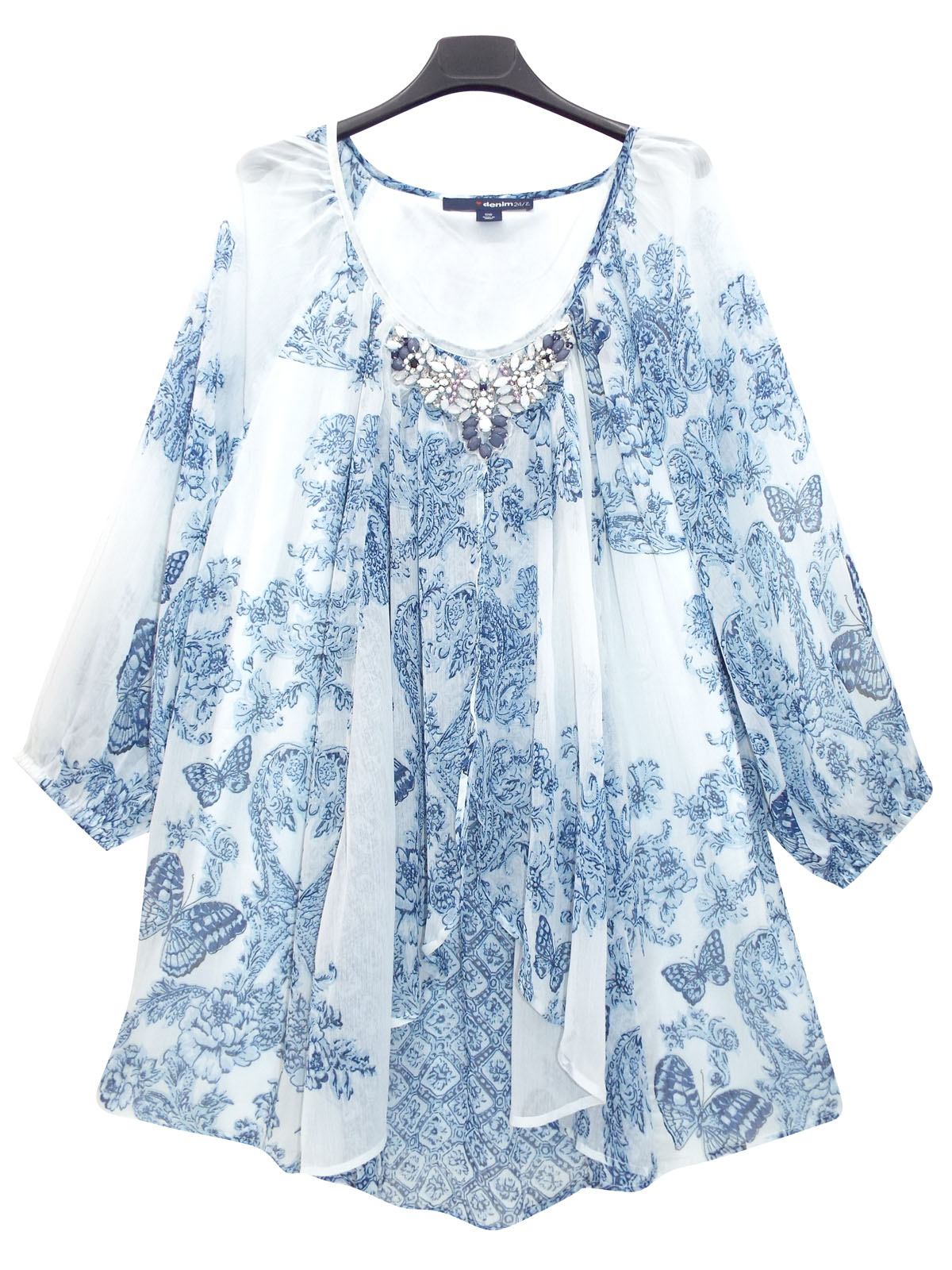 Denim 24/7 - - Denim 24/7 BLUE Printed Embellished Layered Crinkle ...