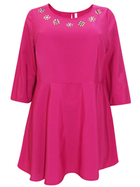 3vans PINK Jewel Embellished Peplum Top - Plus Size 14 to 28 3vans PINK Jewel Embellished Peplum Top - Plus Size 14 to 28