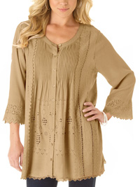Roamans Denim 24/7 FAWN Eyelet Lace Pleat Front Tunic - Plus Size 14 to 30 (US 12W to 28W) Roamans Denim 24/7 FAWN Eyelet Lace Pleat Front Tunic - Plus Size 14 to 30 (US 12W to 28W)