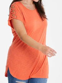 SimplyBe CORAL Lattice Sleeve Jersey Tunic Top - Plus Size 18 to 32 SimplyBe CORAL Lattice Sleeve Jersey Tunic Top - Plus Size 18 to 32