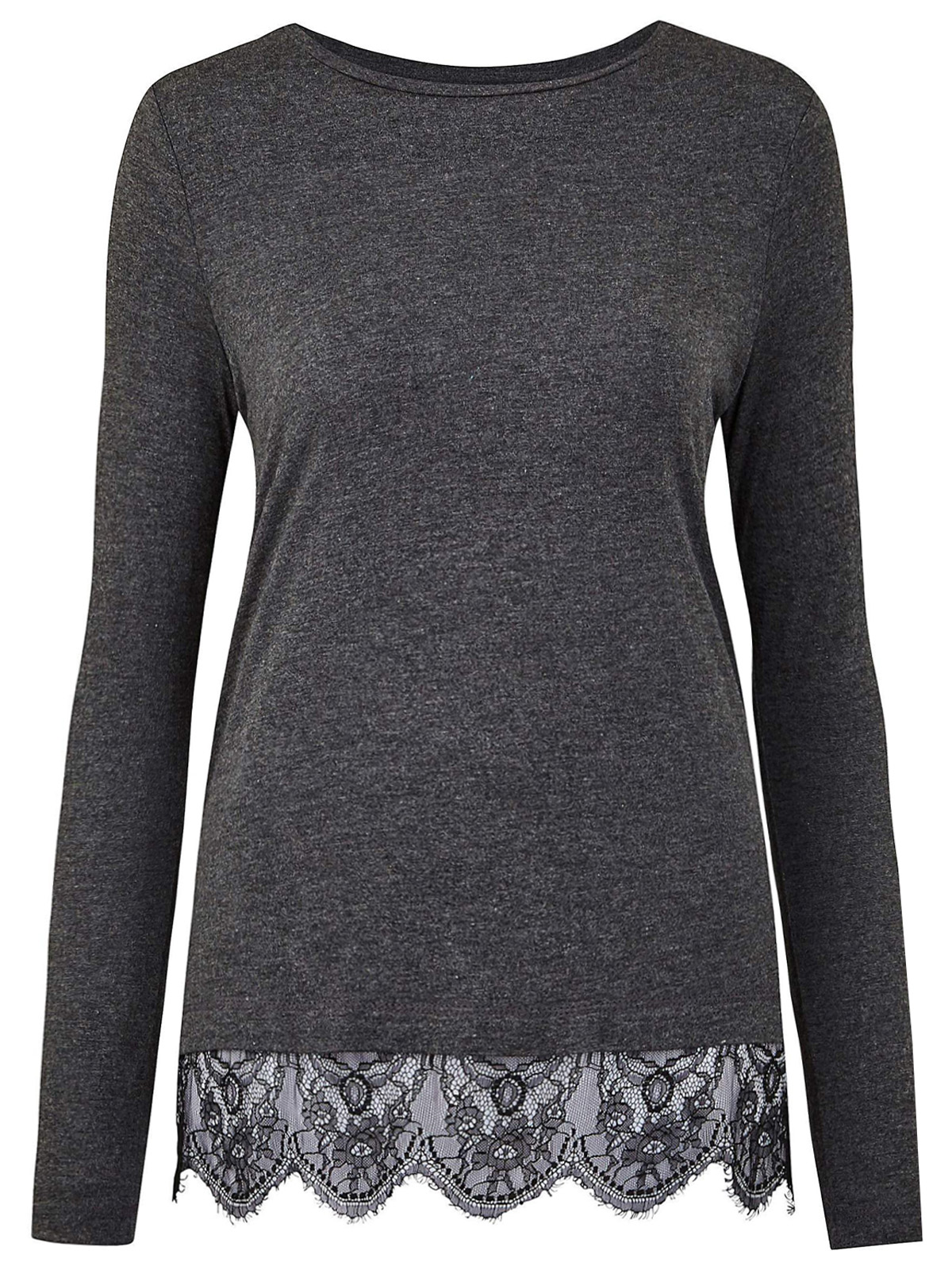 Capsule - - Capsule CHARCOAL Long Sleeve Lace Hem Top - Size 10 to 32
