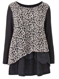 BLACK Woven Jersey Printed Top - Plus Size 16 to 22