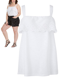 SimplyBe WHITE Broderie Frill Trim Strappy Top - Plus Size 16 to 32 SimplyBe WHITE Broderie Frill Trim Strappy Top - Plus Size 16 to 32