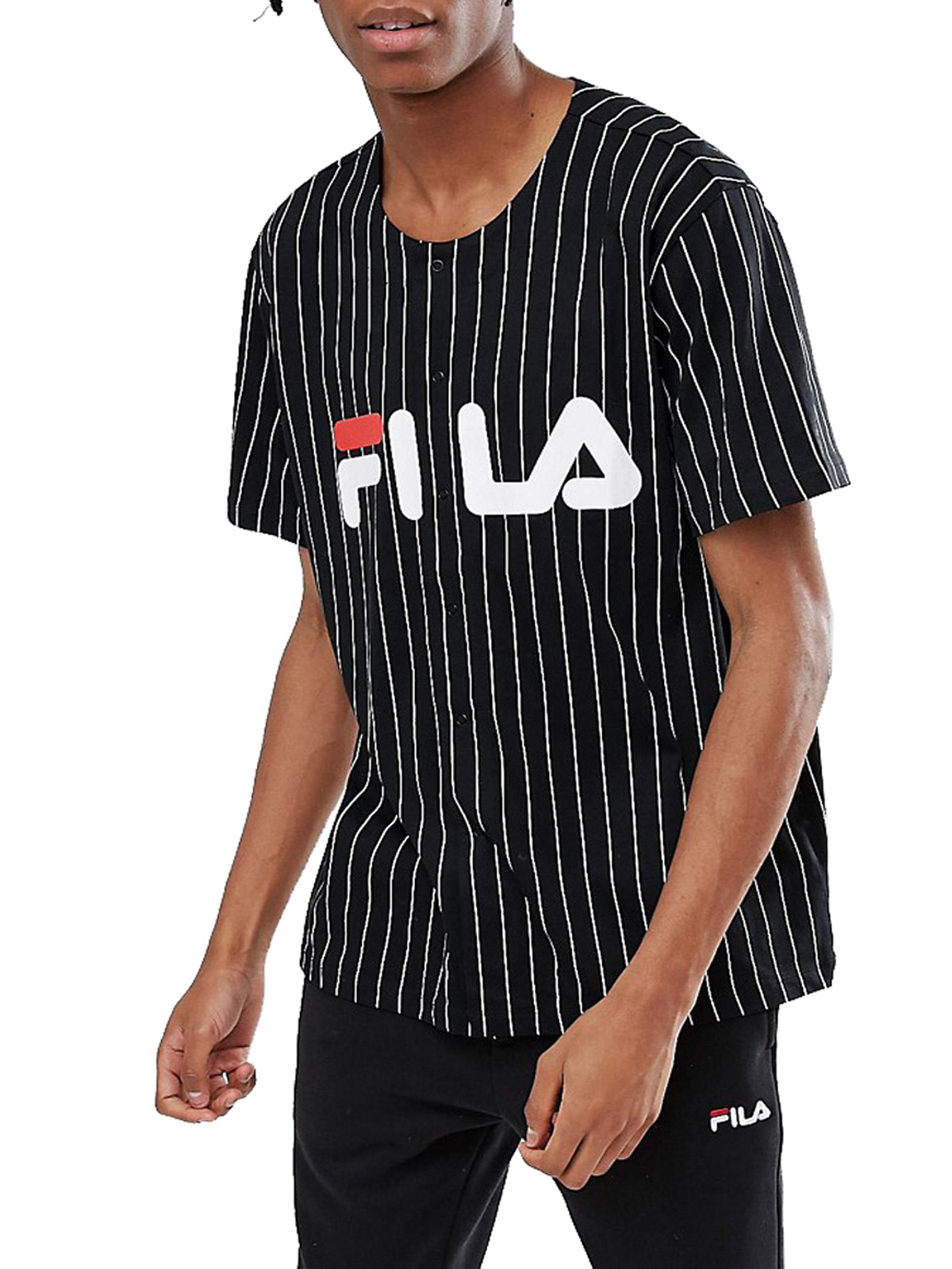 punt Tegenwerken bezorgdheid FILA - - FILA BLACK Button Through Striped Baseball Shirt - Size XSmall to  XLarge