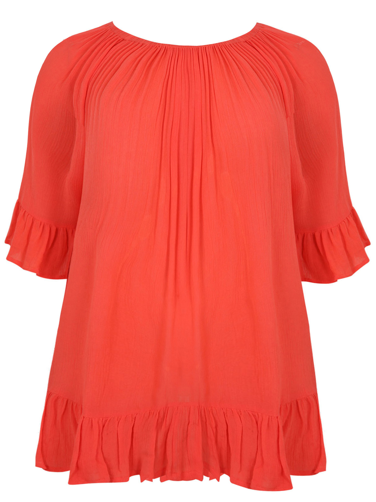 CURVE - - Yours ORANGE Crinkle Bardot Gypsy Top - Plus Size 22 to 30/32