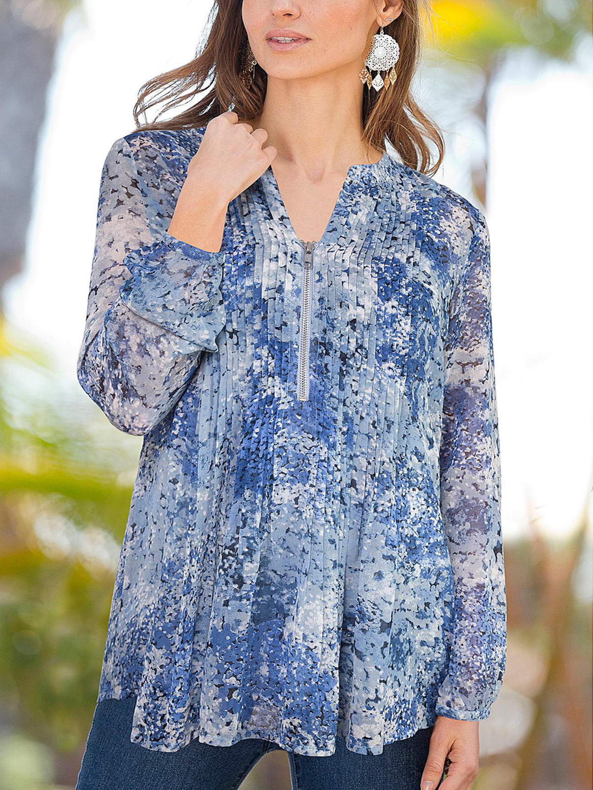 Together BLUE Long Sleeve Printed Blouse - Plus Size 16 to 28