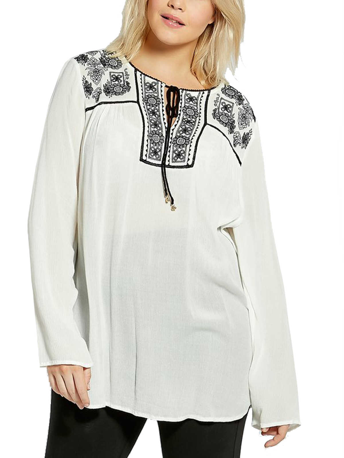 M&Co - - M&C0 IVORY Plus Floral Embroidered Peasant Top - Plus Size 26 ...