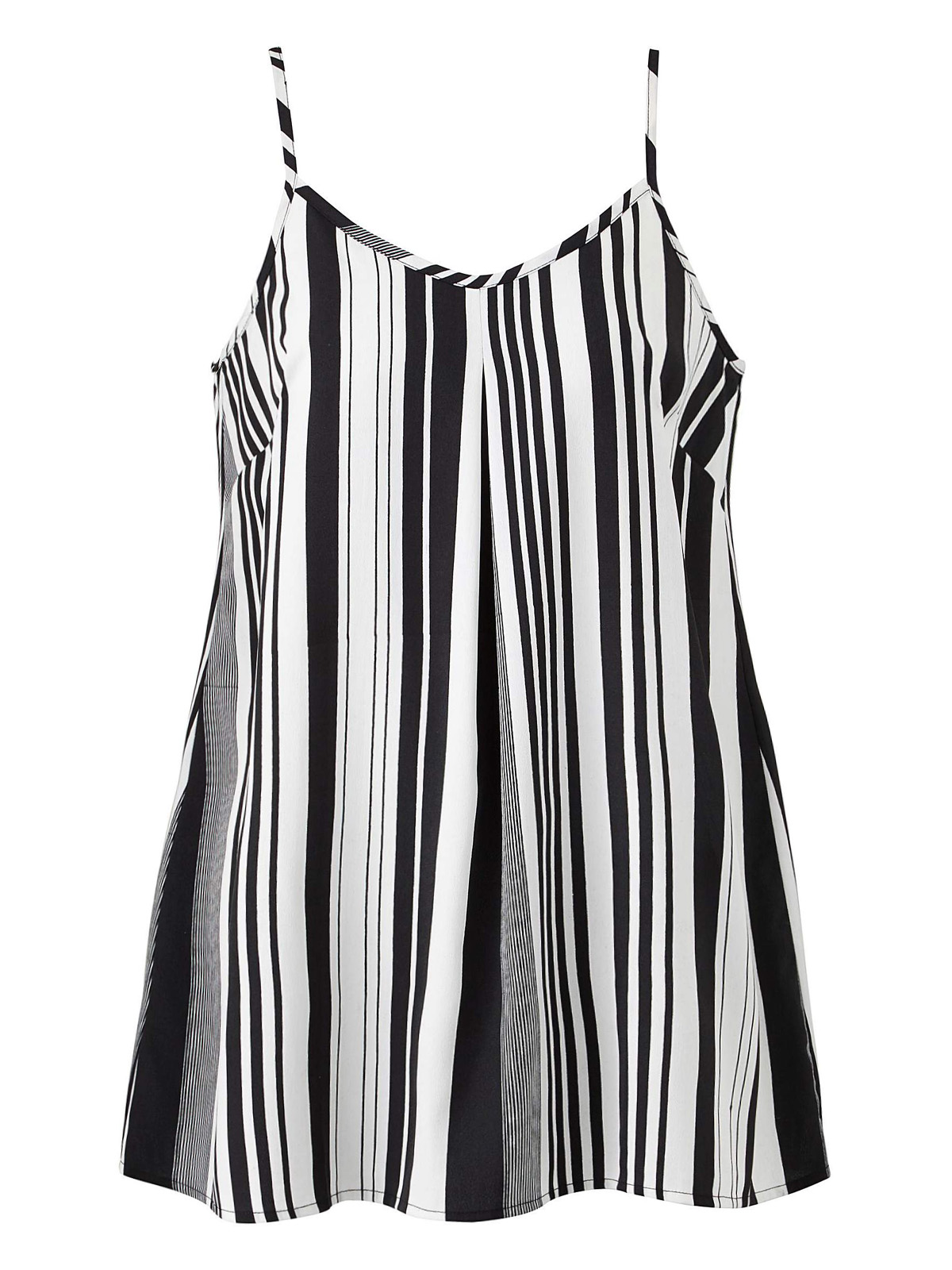 Capsule - - Capsule BLACK/WHITE Striped Pleat Front Strappy Cami Top ...