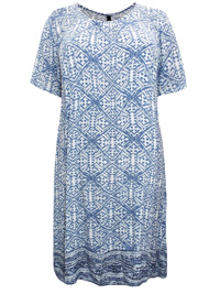 Ciso BLUE Short Sleeve Border Print Midi Dress - Plus Size 12 to 30 (Small to 3XL)
