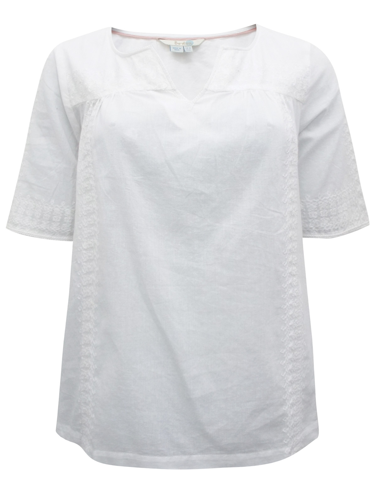 BOD3N WHITE Pure Cotton Embroidered Smock Top - Size 6 to 22