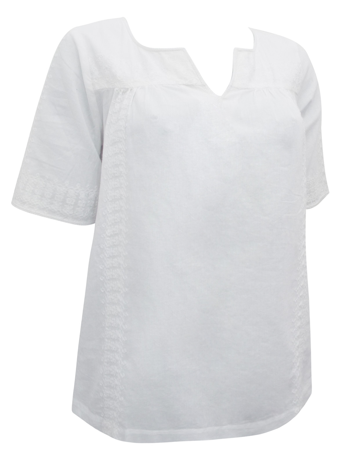 BOD3N WHITE Pure Cotton Embroidered Smock Top - Size 6 to 22