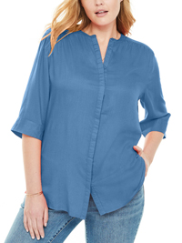 DUSTY-INDIGO Button Down Mandarin Tunic Shirt - Plus Size 16/18 to 24/26 (US M to 1X)