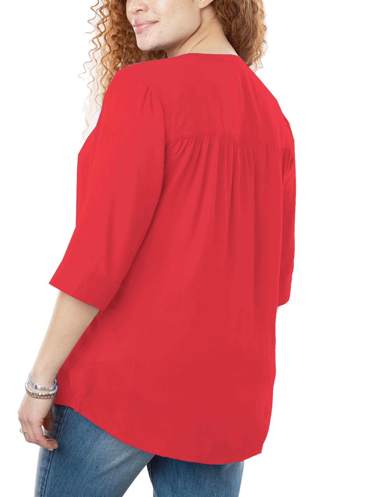 womens red button down blouse