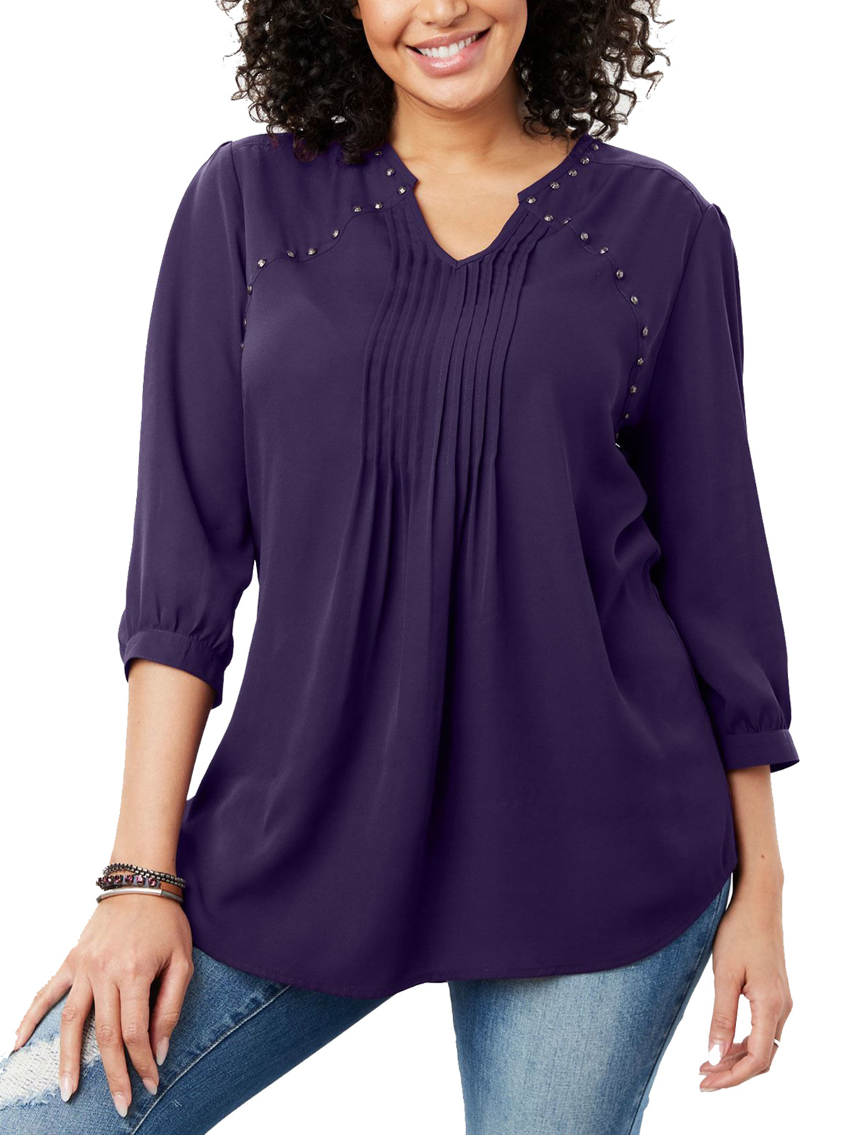 Woman Within - - Woman Within AMETHYST Studded Pintuck Blouse - Plus ...