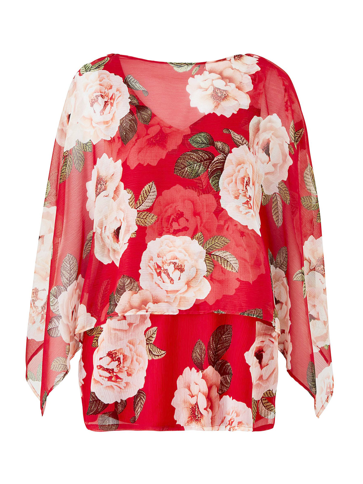 Joanna Hope - - Joanna Hope RED Floral Print Split Sleeve Blouse - Plus ...
