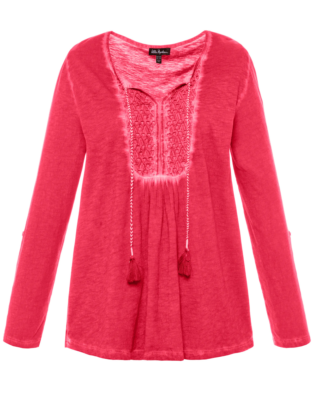 Ulla Popken PLUS Ulla Popk3n RED Tassel Tie Lace Insert Cold Dye Top Plus Size 28/30 to 32