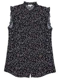 Jakes BLACK Sleeveless Ditsy Floral Frilled Button Through Shirt - Plus Size 18 (EU 44) Jakes BLACK Sleeveless Ditsy Floral Frilled Button Through Shirt - Plus Size 18 (EU 44)