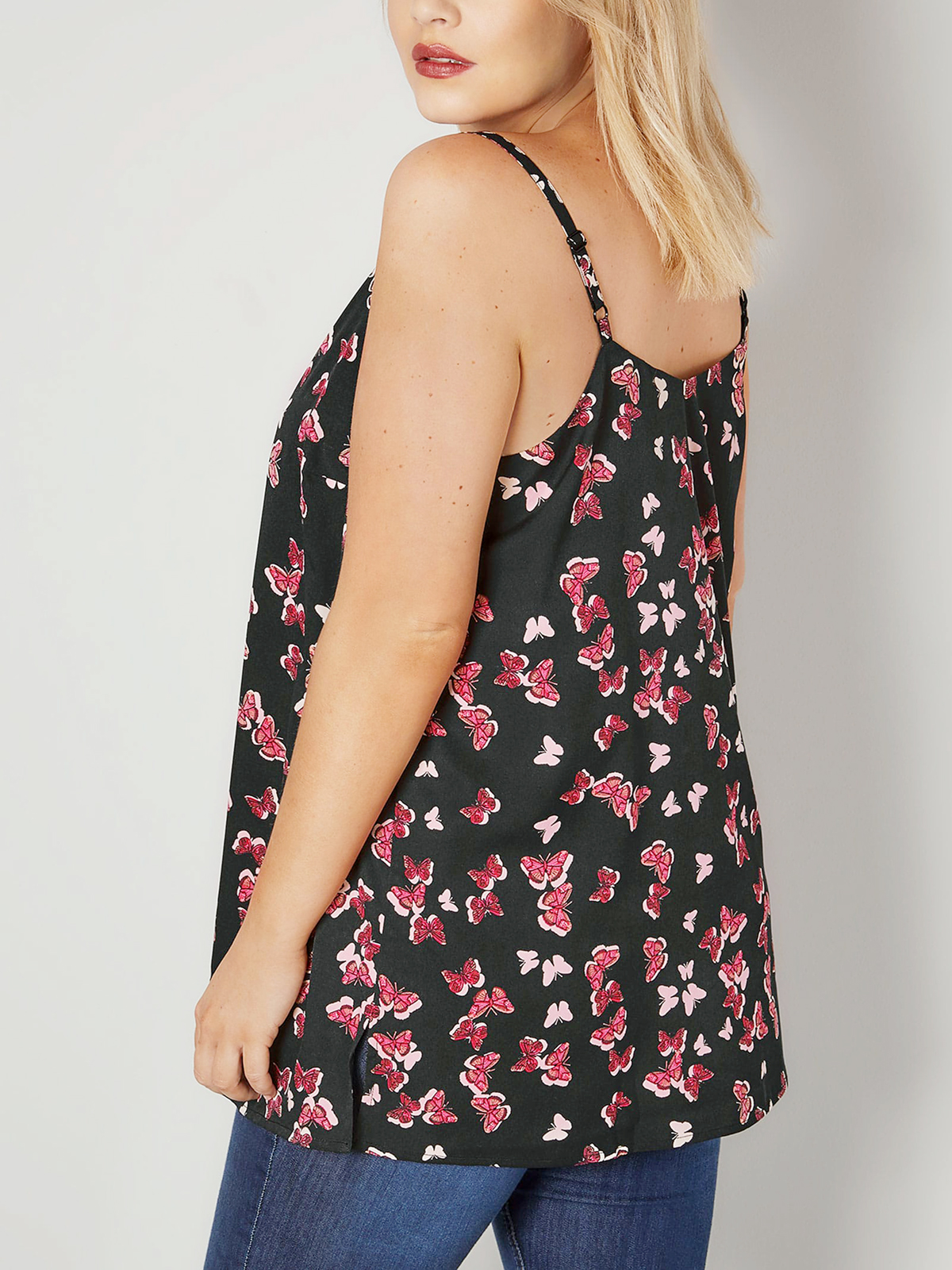 Curve Yours Black Butterfly Print Woven Cami Top Plus Size 16 To