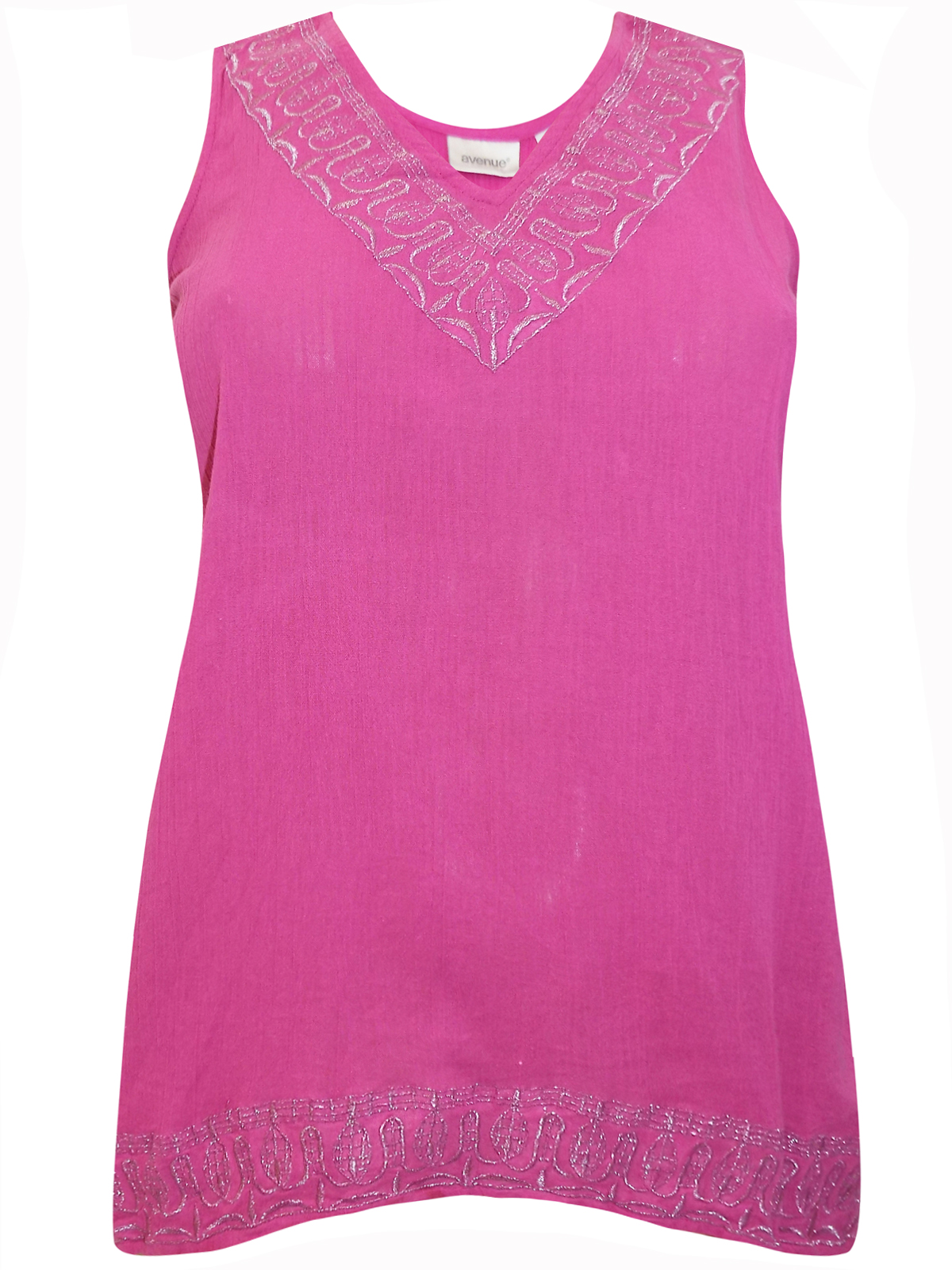 Avenue PINK Sleeveless Embroidered Trim Crinkle Cotton Top - Plus Size ...