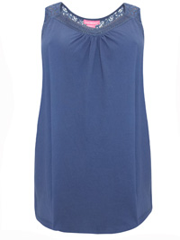 Woman Within INDIGO Cotton Rich Sleeveless Lace Panel Top - Plus Size 22/24 to 42/44 (US Large to 5X) Woman Within INDIGO Cotton Rich Sleeveless Lace Panel Top - Plus Size 22/24 to 42/44 (US Large to 5X)