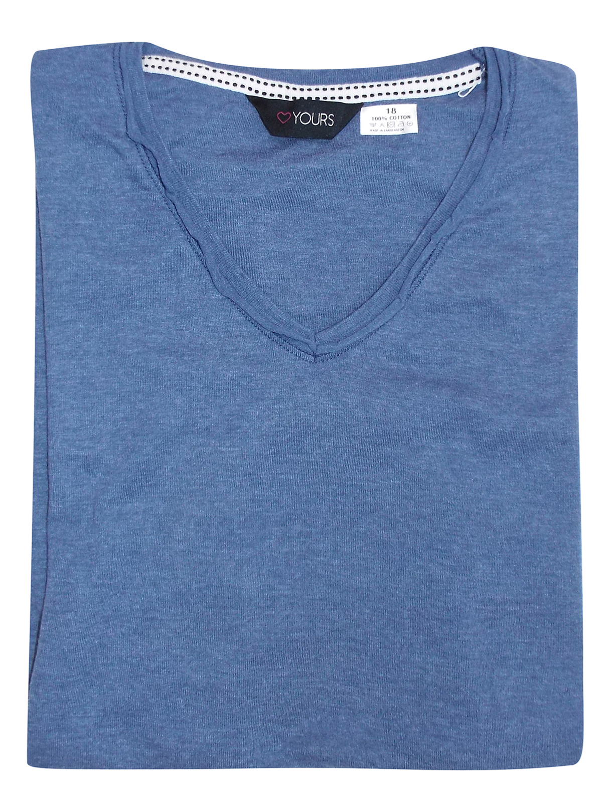 CURVE - - Yours DENIM-BLUE Pure Cotton V-Neck Short Sleeve T-Shirt ...