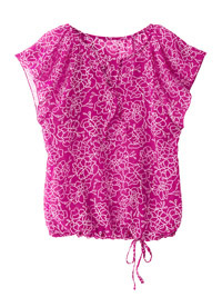 Blancheporte FUCHSIA Flounce Short Sleeve Floral Print Blouse - Size 8 to 14 (EU 36 to 42)