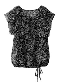 Blancheporte BLACK Flounce Short Sleeve Floral Print Blouse - Size 8 to 26 (EU 36 to 54)