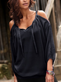 Blancheporte BLACK Semi Sheer Cold Shoulder Top - Size 10 to 26 (EU 34/36 to 52) Blancheporte BLACK Semi Sheer Cold Shoulder Top - Size 10 to 26 (EU 34/36 to 52)