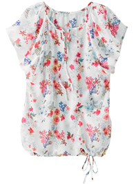Blancheporte WHITE Floral Print Flounce Sleeve Tie Hem Blouson Top - Size 10 to 28 (EU 36 to 54) Blancheporte WHITE Floral Print Flounce Sleeve Tie Hem Blouson Top - Size 10 to 28 (EU 36 to 54)