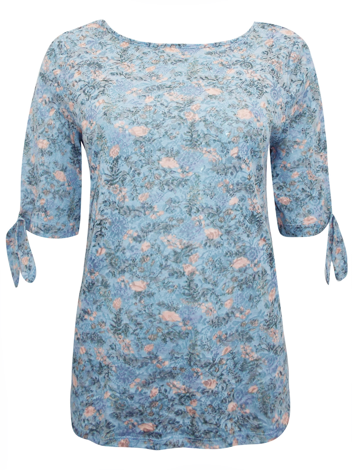 Cotton Traders BLUE Floral Print Burnout Top - Size 8 to 24