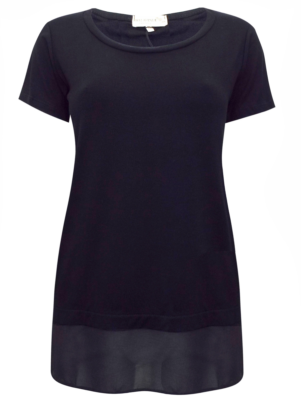 First Avenue BLACK Short Sleeve Mesh Panel Top - Size 10 to 20
