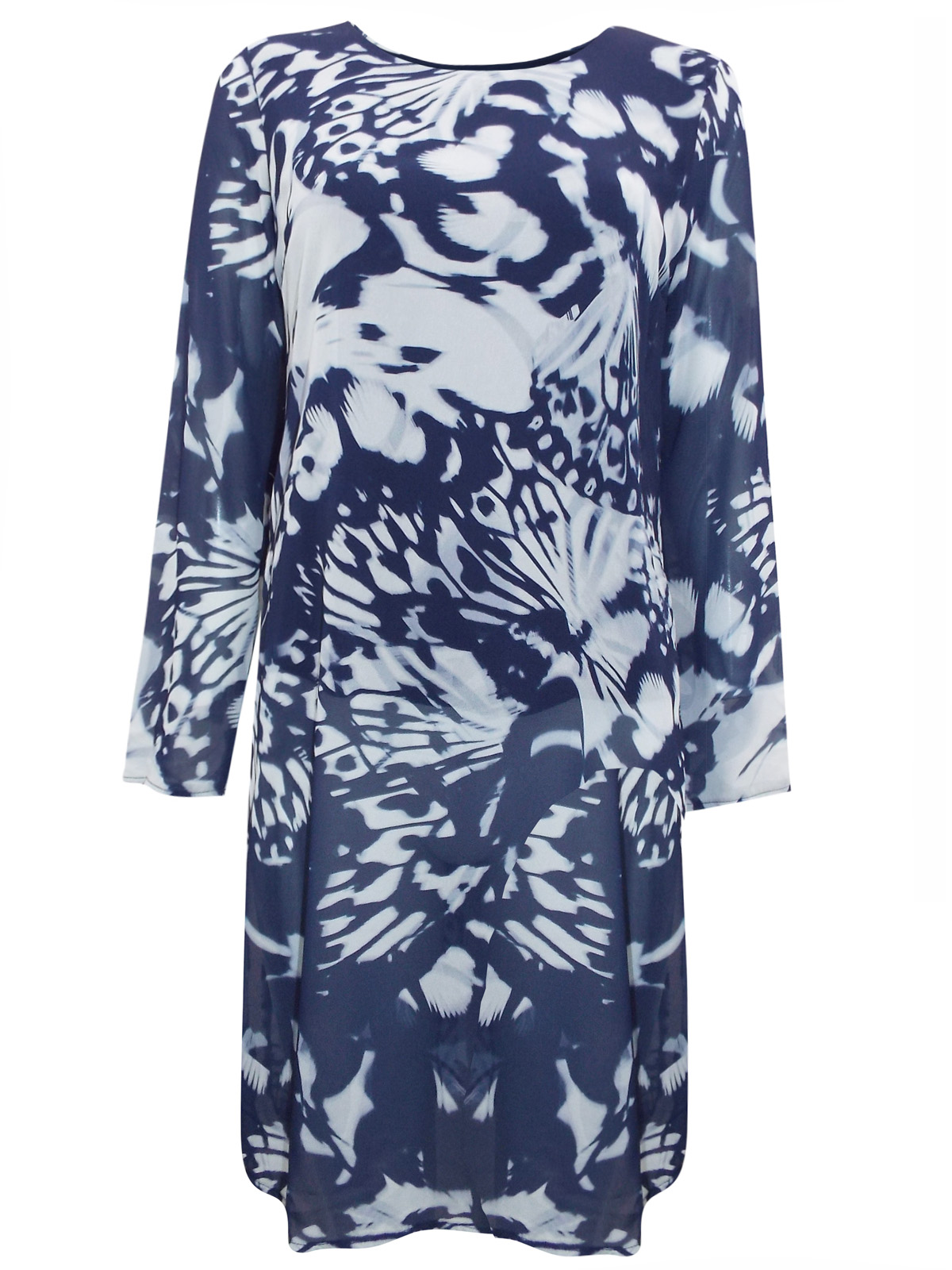 First Avenue NAVY Printed Split Side Tunic - Size 10 to 20