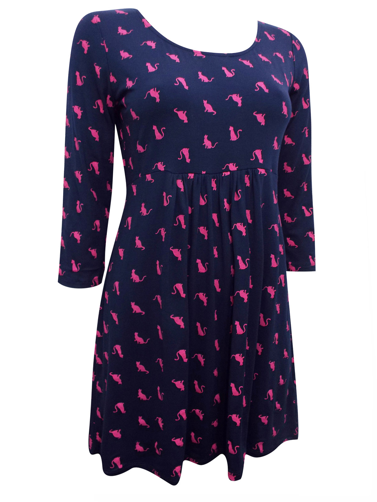 First Avenue NAVY Cat Print 3/4 Sleeve Tunic Top - Size 10 to 20
