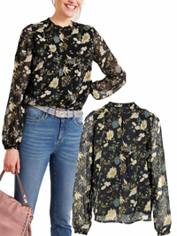 Heine BLACK Floral Burnout Long Sleeve Blouse - Size 10 to 22 (EU 36 to 48)