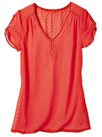 Blancheporte RED Dobby Spotted Keyhole Sleeve Top - Plus Size 12 to 26 (EU 40 to 54) Blancheporte RED Dobby Spotted Keyhole Sleeve Top - Plus Size 12 to 26 (EU 40 to 54)