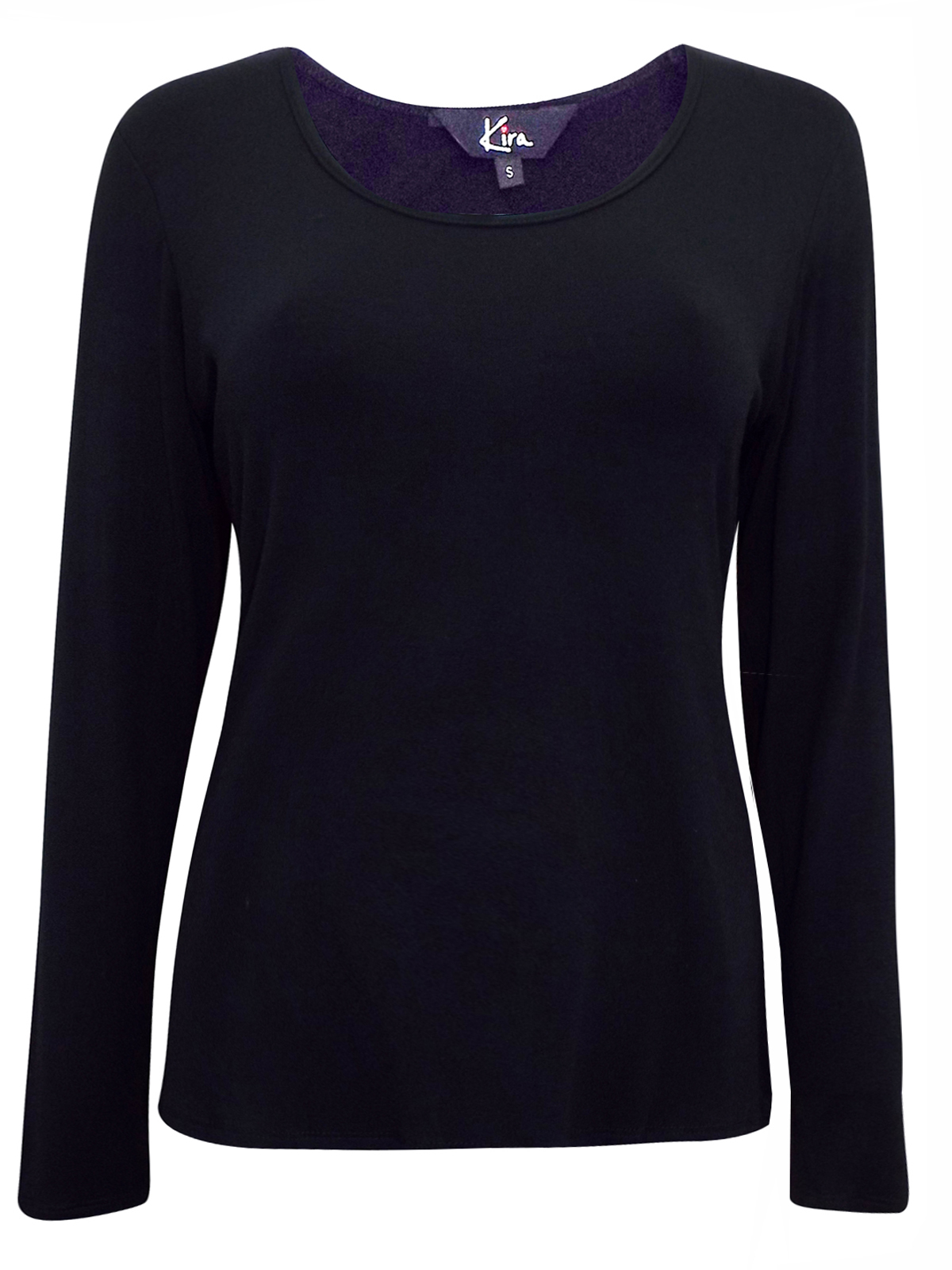 Kira - - Kira BLACK Scoop Neck Long Sleeve Jersey Top - Size 12 to 18 ...