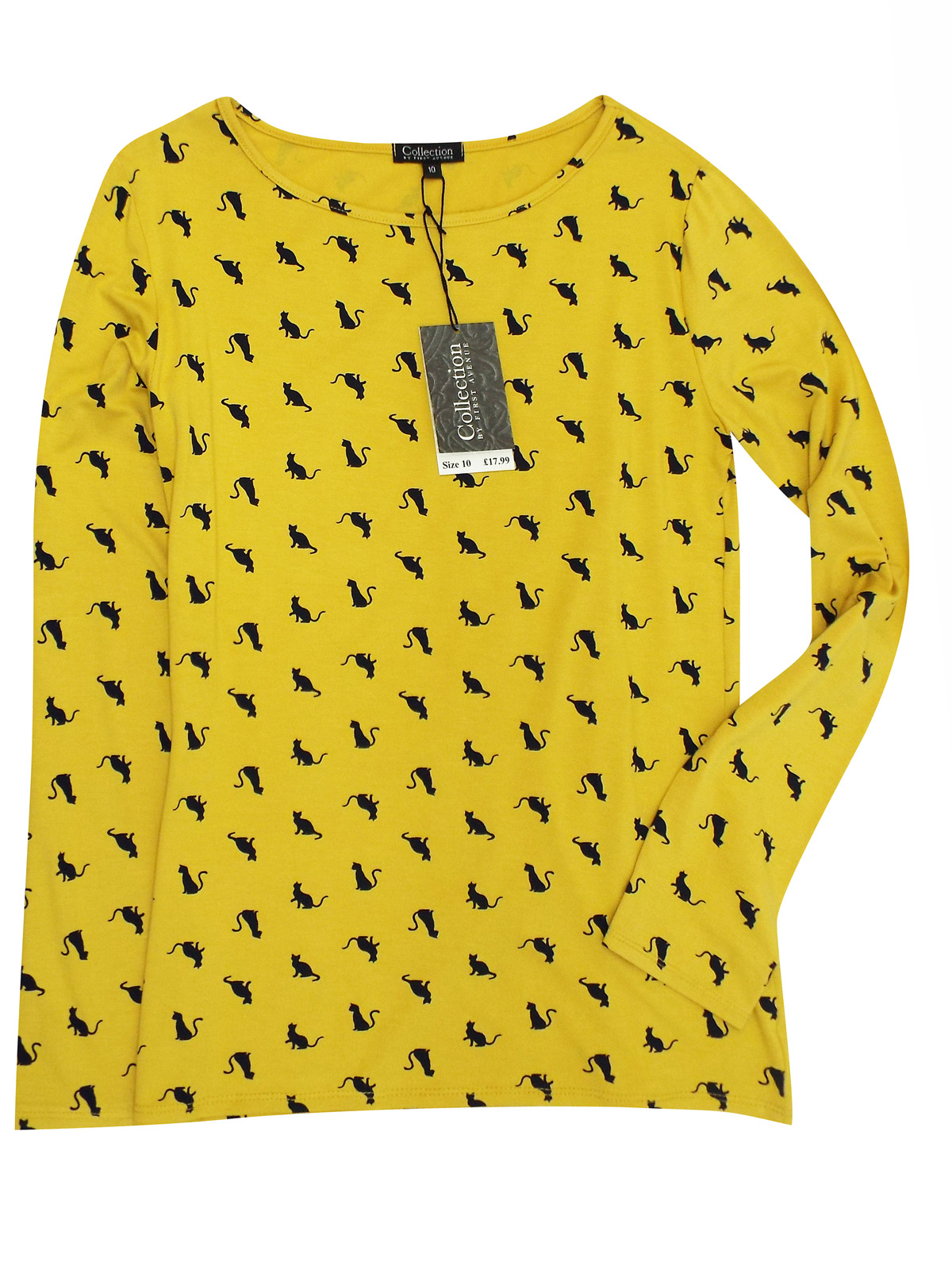 First Avenue MIMOSA Cat Print Long Sleeve Jersey Top ...