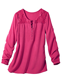 Blancheporte PINK Floral Lace Long Sleeve Top - Size 10 to 28 (EU 36 to 54) Blancheporte PINK Floral Lace Long Sleeve Top - Size 10 to 28 (EU 36 to 54)