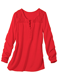 Blancheporte RED Floral Lace Long Sleeve Top - Size 10 to 28 (EU 36 to 54) Blancheporte RED Floral Lace Long Sleeve Top - Size 10 to 28 (EU 36 to 54)