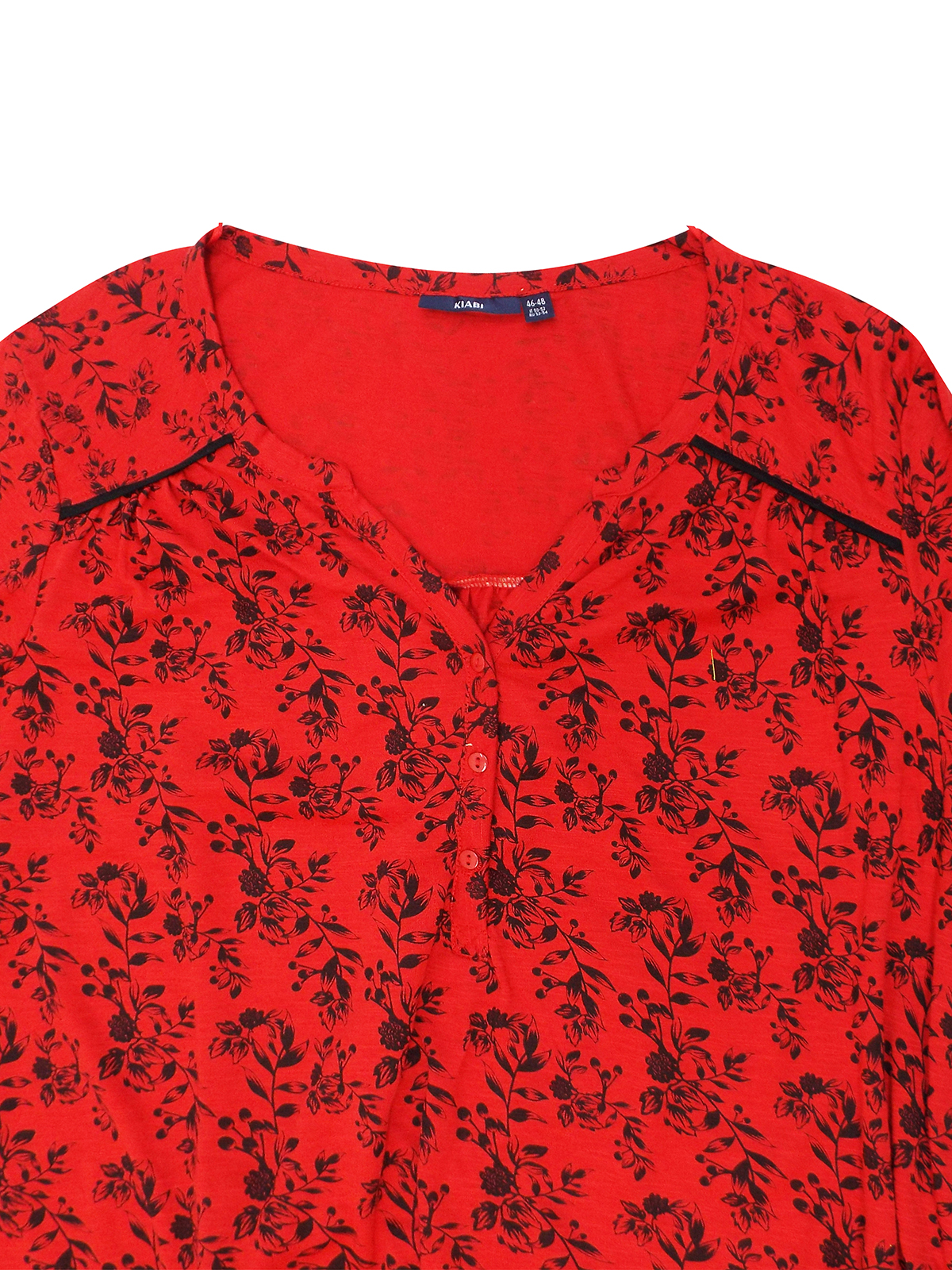 KIABI - - Kiabi RED Black Floral Print Cotton Rich Henley Tee Top ...