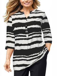 BLACK Speckled 3/4 Sleeve Top - Size 12 to 30 (EU 38 to 56) BLACK Speckled 3/4 Sleeve Top - Size 12 to 30 (EU 38 to 56)