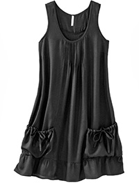 Blancheporte BLACK Sleeveless Pintuck Frill Hem Pocket Tunic - Size 10 to 26 (EU 38 to 54)