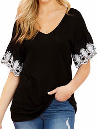 Capsule BLACK Broderie Trim Short Sleeve Top - Size 10 to 24