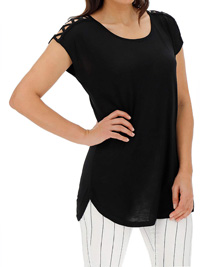 BLACK Criss Cross Short Sleeve Top - Plus Size 16 to 28