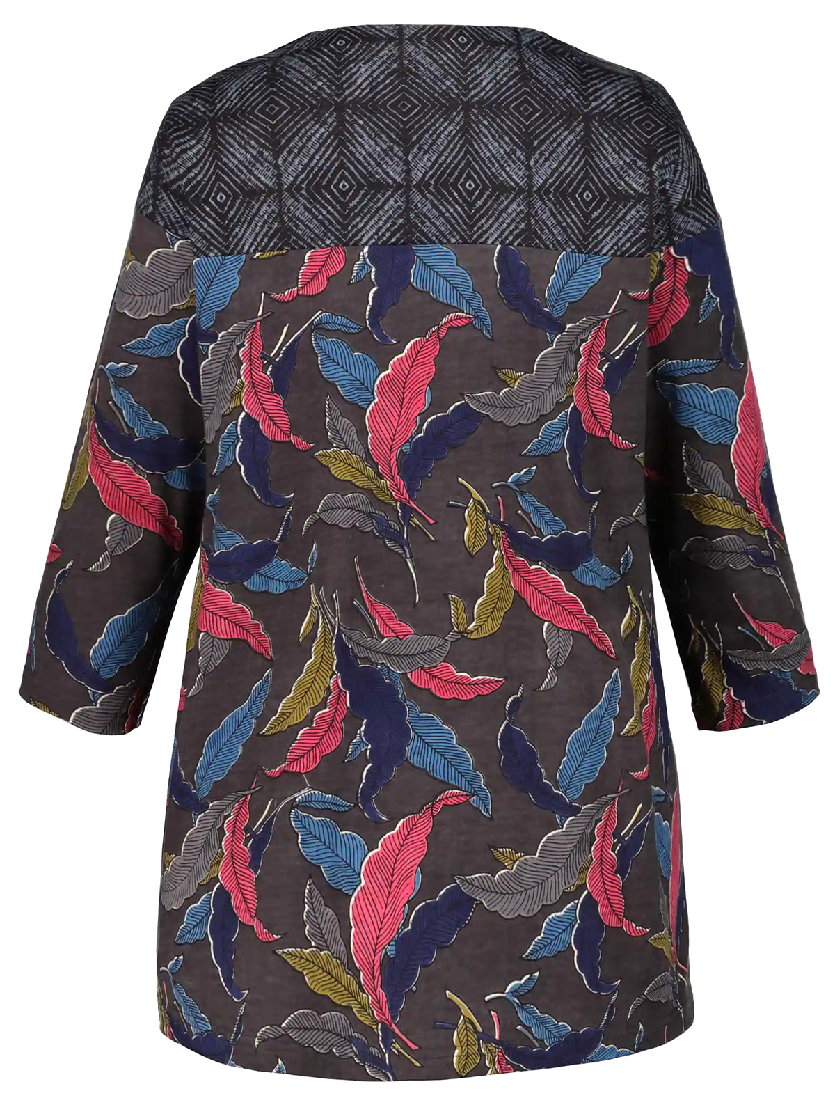 Ulla Popken Plus Ulla Popk3n Multi Pure Cotton Feather Print 34 Sleeve Top Plus Size 2022 To 4300