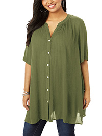 Roamans OLIVE-FORREST Crinkle Button Through Angelina Tunic - Plus Size 14 to 38 (US 12W to 36W)