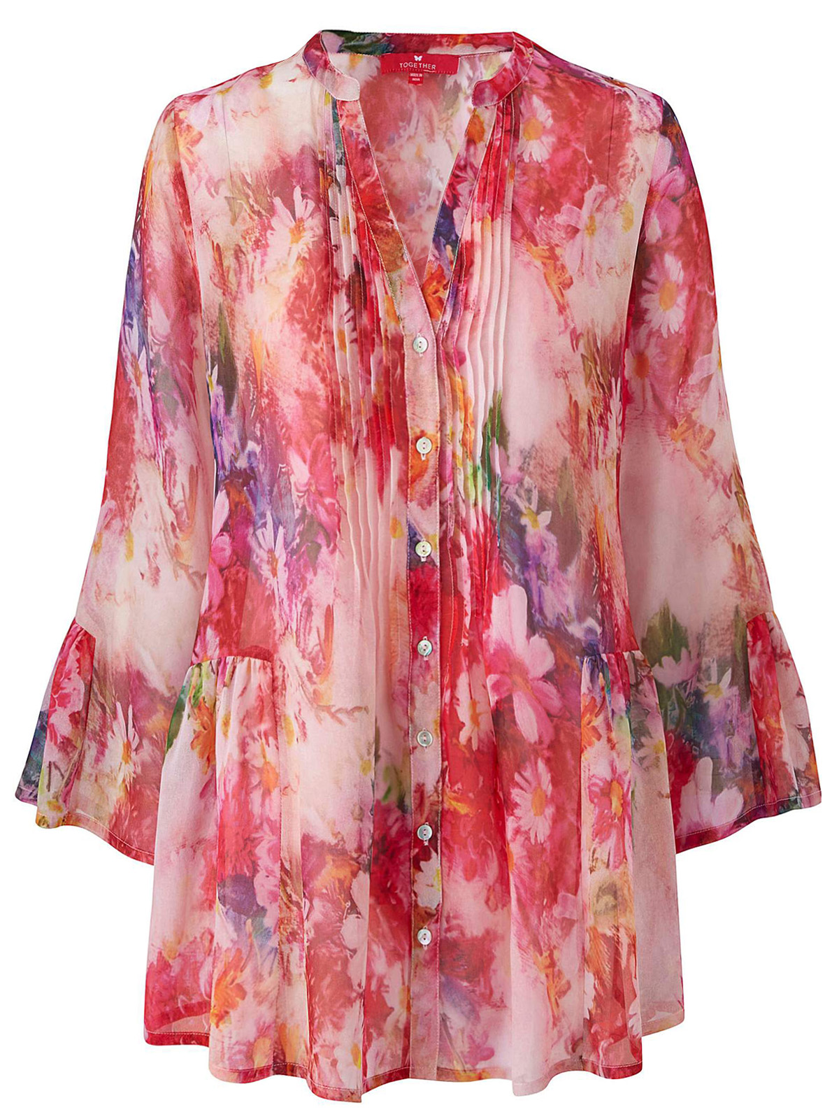 Together PINK Floral Print Georgette Blouse - Plus Size 16 to 20