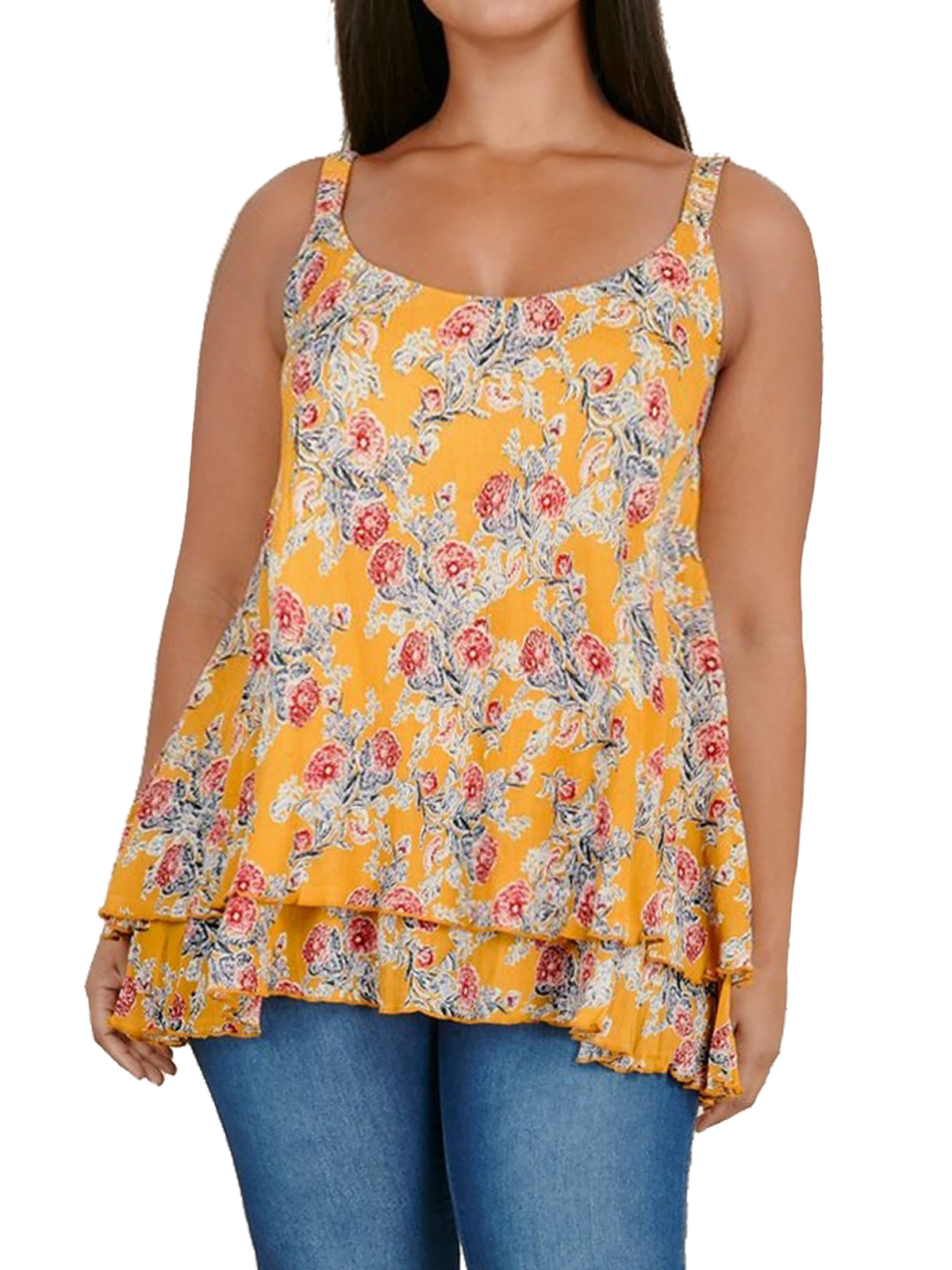 3VANS YELLOW Floral Print Cami Top - Plus Size 14 to 30